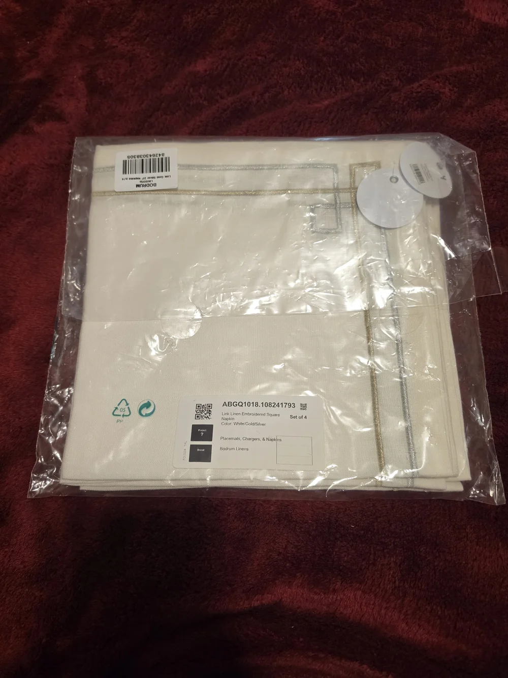 Embroidered Cream Tablecloth with Metallic Trim